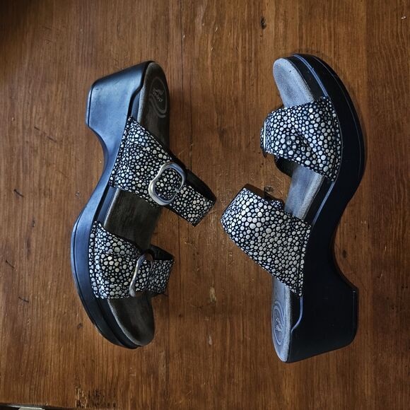 Dansko Sophie Sandals 39 Sparkle Slide Metallic black Buckle Iridescent Slip On - Picture 3 of 8